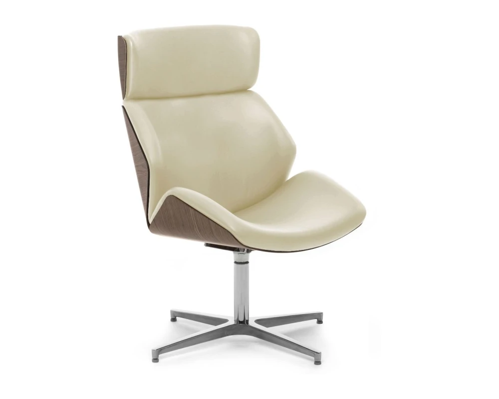 Кресло Charm High Wood Lounge Натуральная кожа, Бежевый