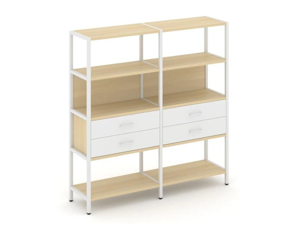 Двухсекционный стеллаж четырехярусный с ящиками 1590х400х1613 Шелф Систем / Shelf System
