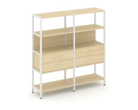 Двухсекционный стеллаж четырехярусный с ящиками 1590х400х1613 Шелф Систем / Shelf System images