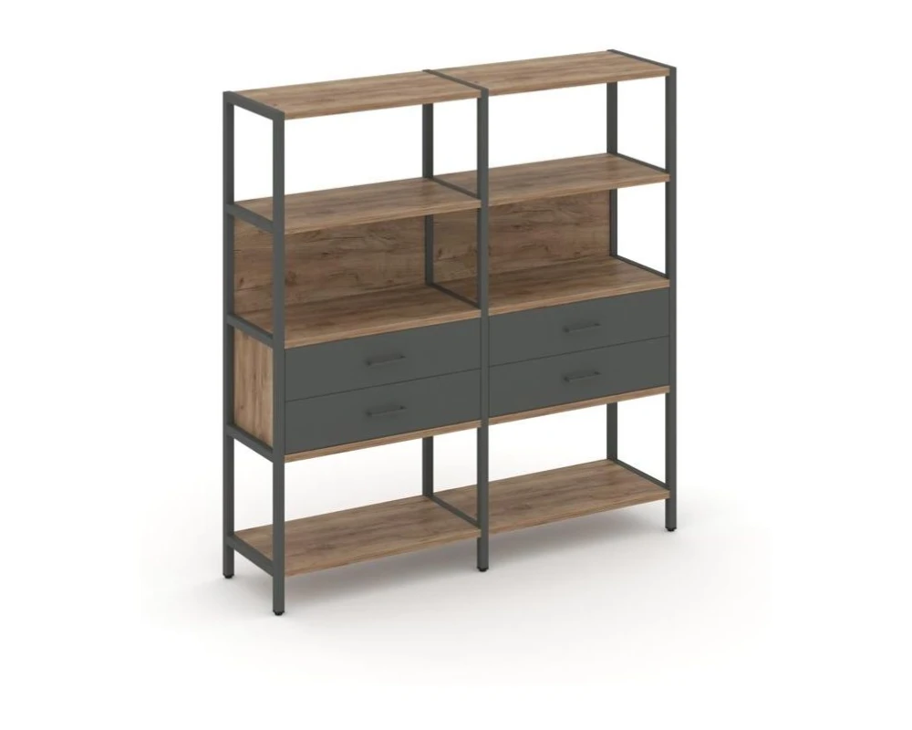 Двухсекционный стеллаж четырехярусный с ящиками 1590х400х1613 Шелф Систем / Shelf System