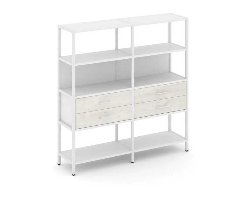 Двухсекционный стеллаж четырехярусный с ящиками 1590х400х1613 Шелф Систем / Shelf System