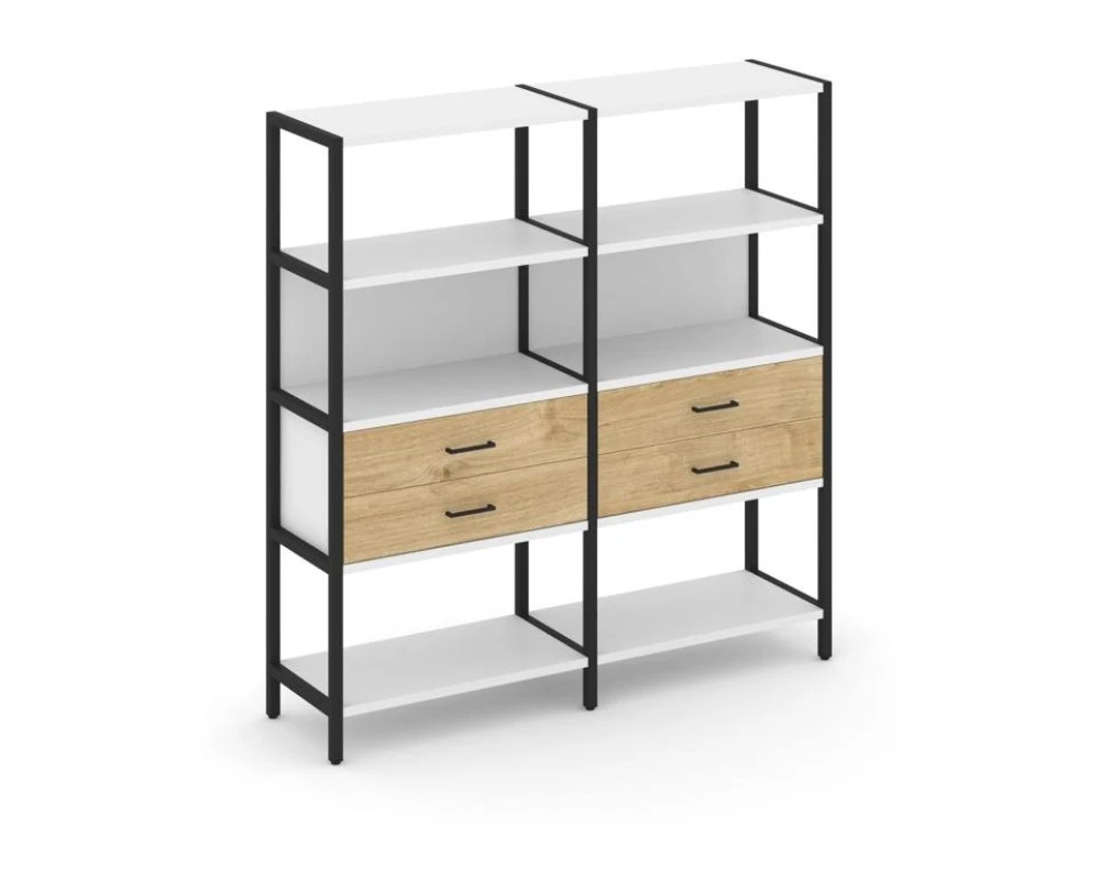 Двухсекционный стеллаж четырехярусный с ящиками 1590х400х1613 Шелф Систем / Shelf System
