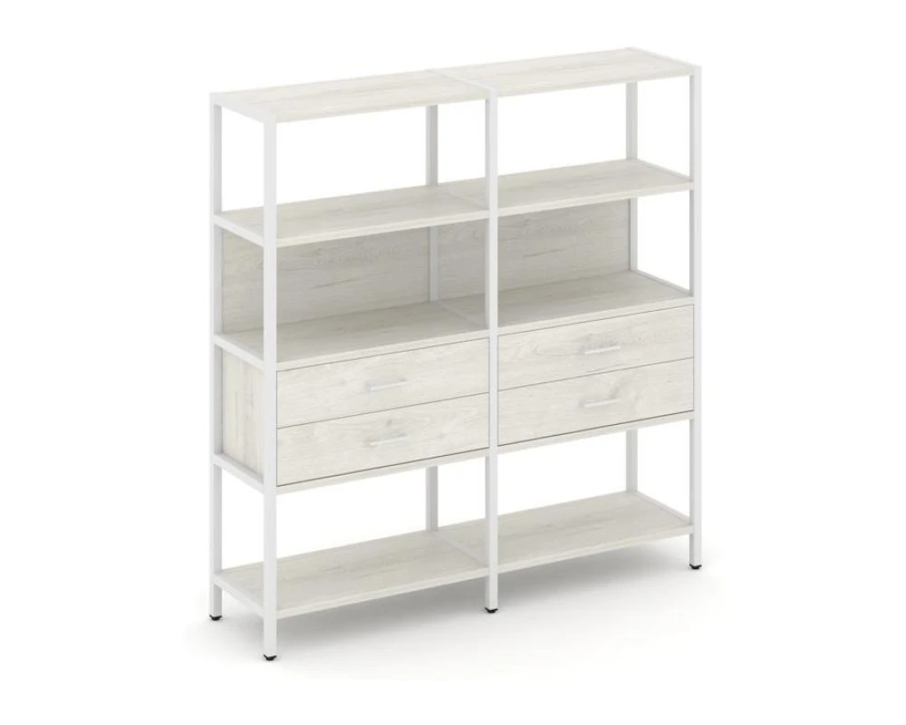 Двухсекционный стеллаж четырехярусный с ящиками 1590х400х1613 Шелф Систем / Shelf System