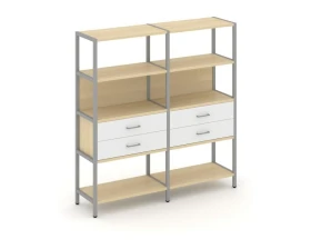 Двухсекционный стеллаж четырехярусный с ящиками 1590х400х1613 Шелф Систем / Shelf System images