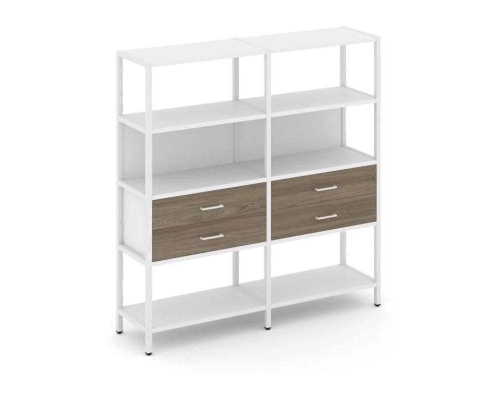 Двухсекционный стеллаж четырехярусный с ящиками 1590х400х1613 Шелф Систем / Shelf System