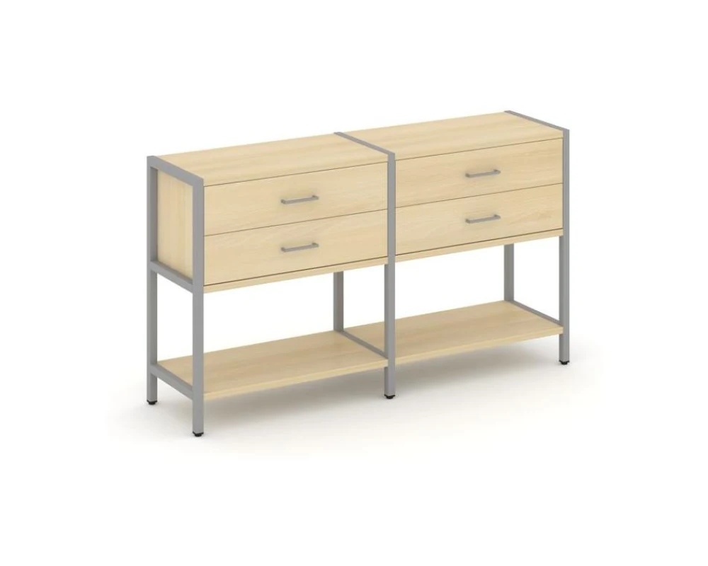 Двухсекционный стеллаж двухярусный с ящиками 1590х400х879 Шелф Систем / Shelf System