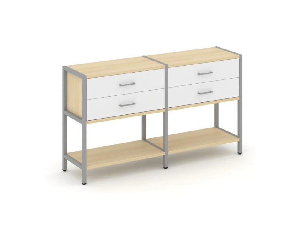 Двухсекционный стеллаж двухярусный с ящиками 1590х400х879 Шелф Систем / Shelf System