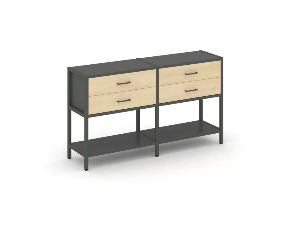 Двухсекционный стеллаж двухярусный с ящиками 1590х400х879 Шелф Систем / Shelf System