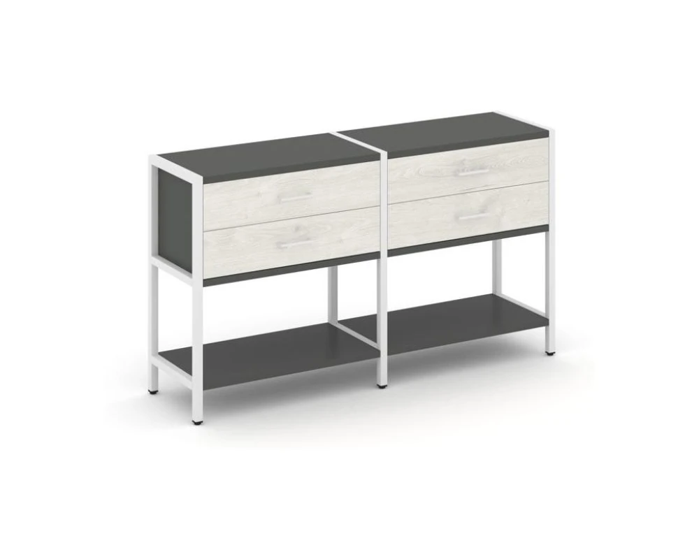 Двухсекционный стеллаж двухярусный с ящиками 1590х400х879 Шелф Систем / Shelf System