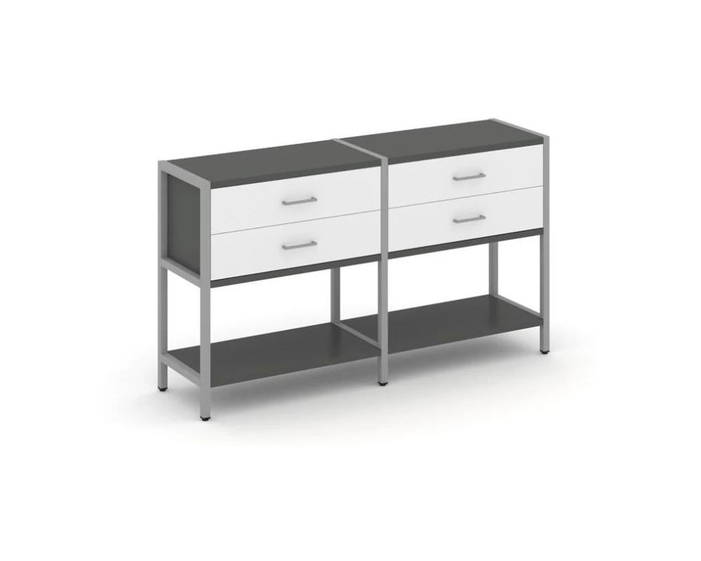 Двухсекционный стеллаж двухярусный с ящиками 1590х400х879 Шелф Систем / Shelf System