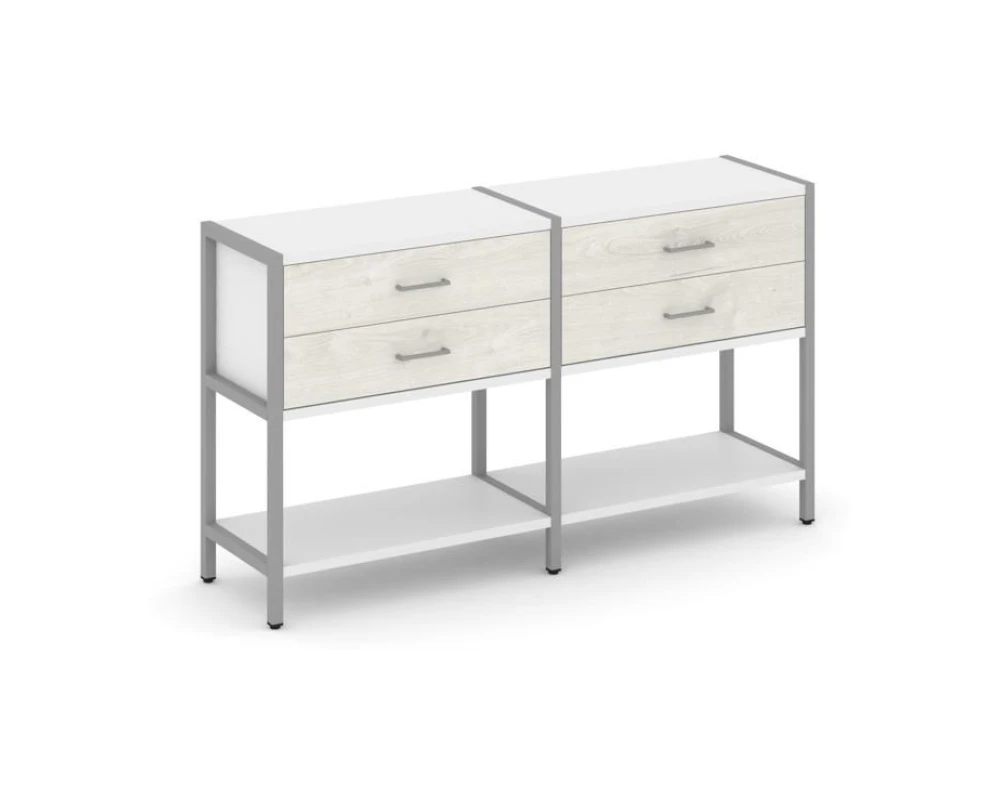 Двухсекционный стеллаж двухярусный с ящиками 1590х400х879 Шелф Систем / Shelf System