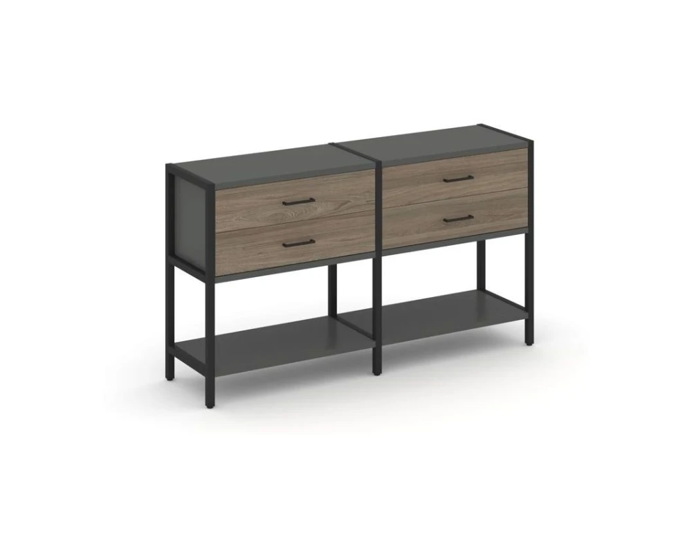 Двухсекционный стеллаж двухярусный с ящиками 1590х400х879 Шелф Систем / Shelf System