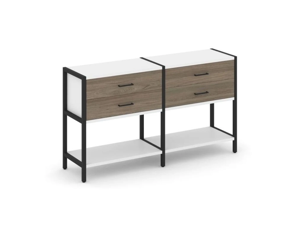 Двухсекционный стеллаж двухярусный с ящиками 1590х400х879 Шелф Систем / Shelf System