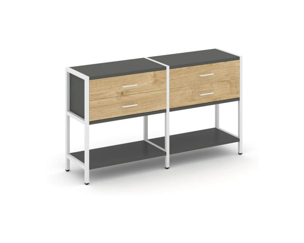 Двухсекционный стеллаж двухярусный с ящиками 1590х400х879 Шелф Систем / Shelf System